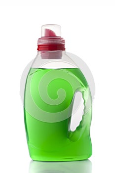 Green Detergent fluid bottle on background