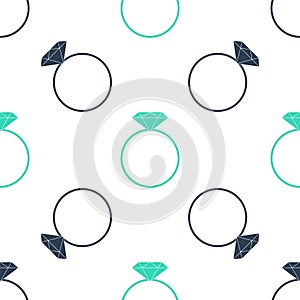 Green Diamond engagement ring icon isolated seamless pattern on white background. Vector