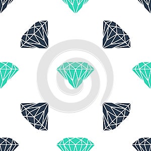 Green Diamond icon isolated seamless pattern on white background. Jewelry symbol. Gem stone. Vector