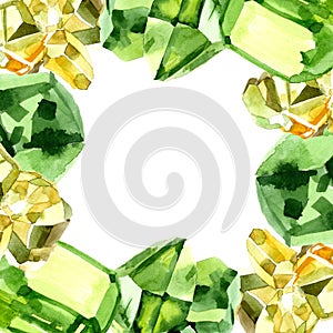 Green diamond rock jewelry mineral. Frame border ornament square.