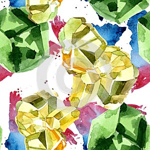 Green diamond rock jewelry mineral. Seamless background pattern.