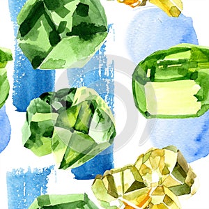 Green diamond rock jewelry mineral. Seamless background pattern.