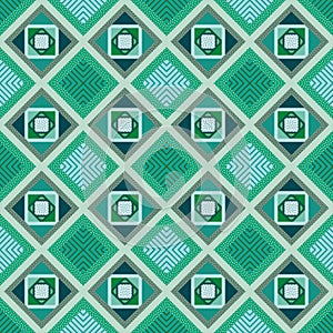 Green diamonds and squares in modern decorative seamless pattern tile