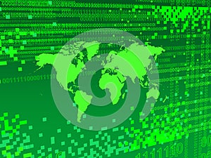 GREEN Digital background with GREEN pixels OVER WOLD MAP