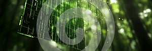 Green digital binary code data stream matrix. Technology, programming, and cybersecurity concept.