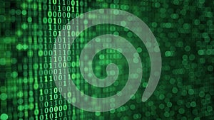 Green digital binary data close-up