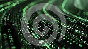Green digital binary data on computer screen background. Digital background for technology
