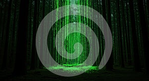 Digital Code Stream Illuminating a Dark Forest