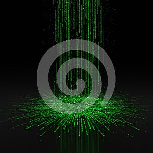 Green Digital Code Stream on Dark Background