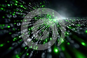 Green digital data streams create a mesmerizing visual representation of binary code