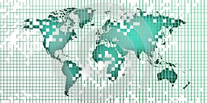 Green Digital map of the world with pixels