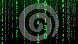 Green digital matrix code falling vertically on black background