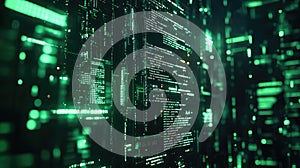 Green digital matrix code network processing data