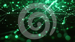 Green digital network connecting data points in abstract cyberspace