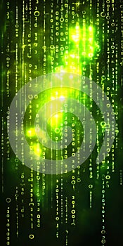 Green Digital Rain. Binary Computer Code Falling Digits Technology Banner Background.