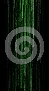 Green Digital Rain Falling on Black Background