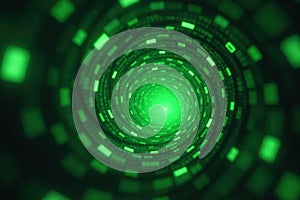 Green digital vortex  binary code depth of field bokeh   lights  coding  elegant