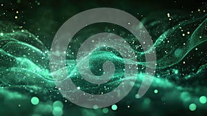 Green digital wave creating flowing network data particles