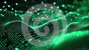 Green digital wave displaying data connection network