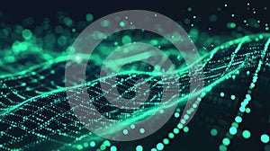 Green digital wave displaying data flow and network connection