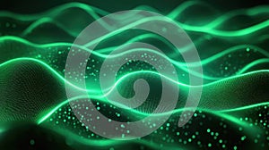 Green digital wave displaying data flow and network