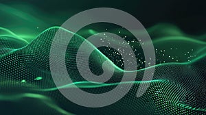 Green digital wave displaying data network particle flow