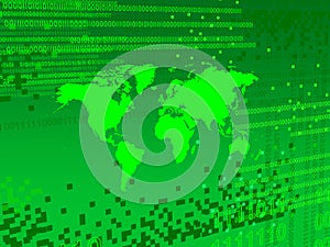 Green digital worlmap background with green pixels photo