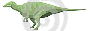 A green dinosaur is walking on a white background