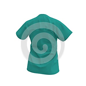 Green doctor uniform t-shirt stained with blood for woman isolated on white. No people. 3D illustration