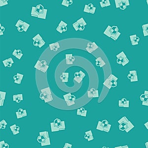 Green Document folder protection concept icon isolated seamless pattern on green background. Confidential information