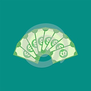 Zelený dolár bankovky. byt ikona na modrý. peniaze piktogram 