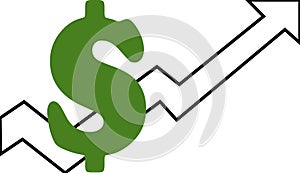 Green dollar sign with arrow showing long term growth