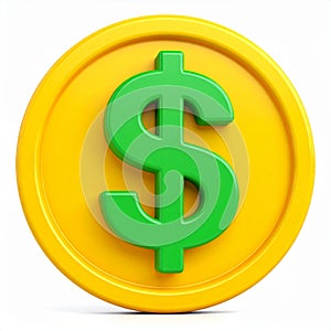 Green dollar symbol on yellow coin, financial graphic on transparent background