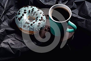 Green Donut and a cup of coffee. Generative AI