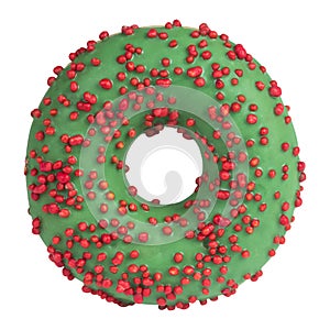 Green donut with sprinkles isolated on white background