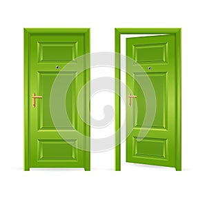 Green Door Open and Closed. Vector