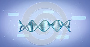 Green double helix DNA on blue background. Dots and line networks belong to DNA strands