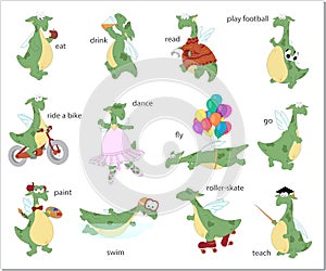 Green dragon english verbs. Vector illustration. photo