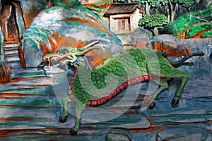 A green dragon on the external wall of a Taoist temple on Yuelu Mountain in Changsha, Hunan Province, China