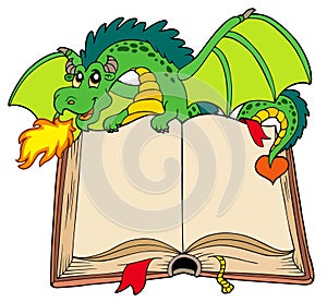 Green dragon holding old book