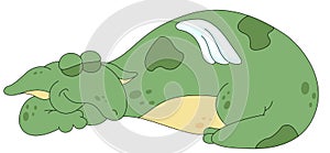 Green dragon peacefully sleeping. Vector illustration.