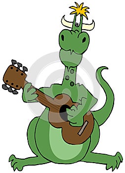 Green dragon playing a guitar