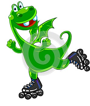Green dragon roller-skating