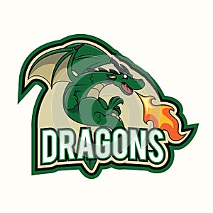Green Dragon Spouts Fire Color Logo Illustration