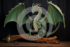 green dragon statue on wood, symbol 2024