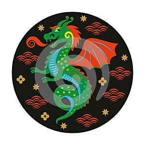 Green Dragon. Symbol of 2024. Year of the Dragon on the eastern calendar