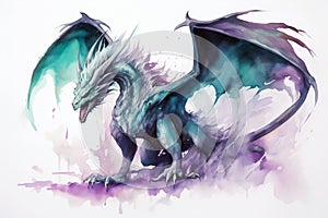 Green Dragon. Watercolor illustration, white background. Symbol of the year 2024. Beautiful composition for your design