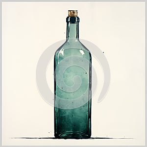Green Drawing Of Bottle With Cork - Dark Azure Wet Plate Negatives Style