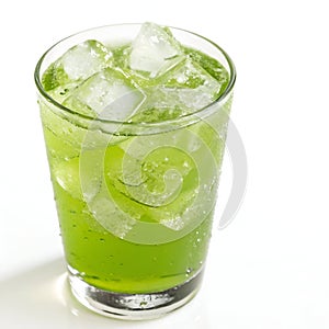Green Drink with Ice Isolated on White Background