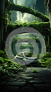 Green driving concept portrayed in an urban setting